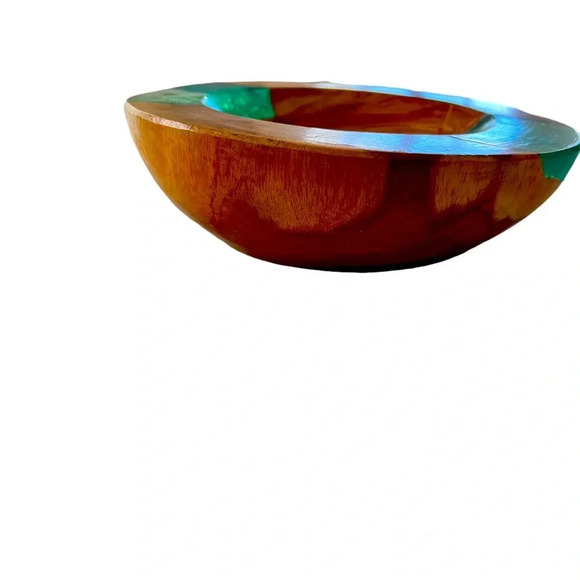 Handmade Teak Bowl With Turqoise Resin - Picture 2 of 5